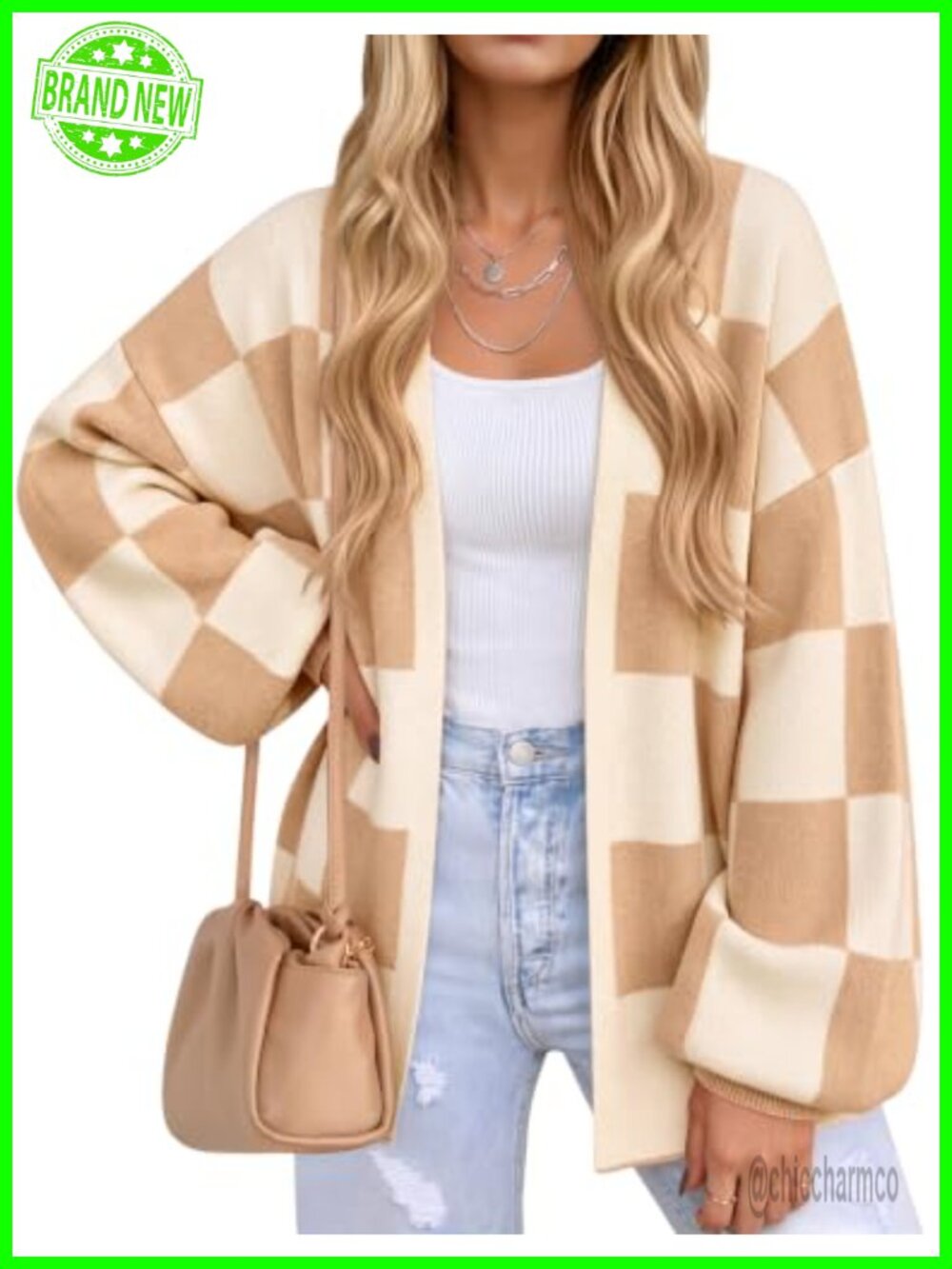 Oversized Buffalo Plaid Open Front Cardigan Sweater Women's